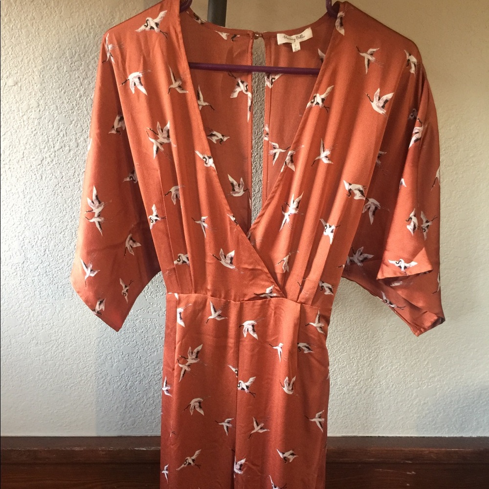 NEW Deep V-neck Open Back Burnt Orange Jumpsuit S